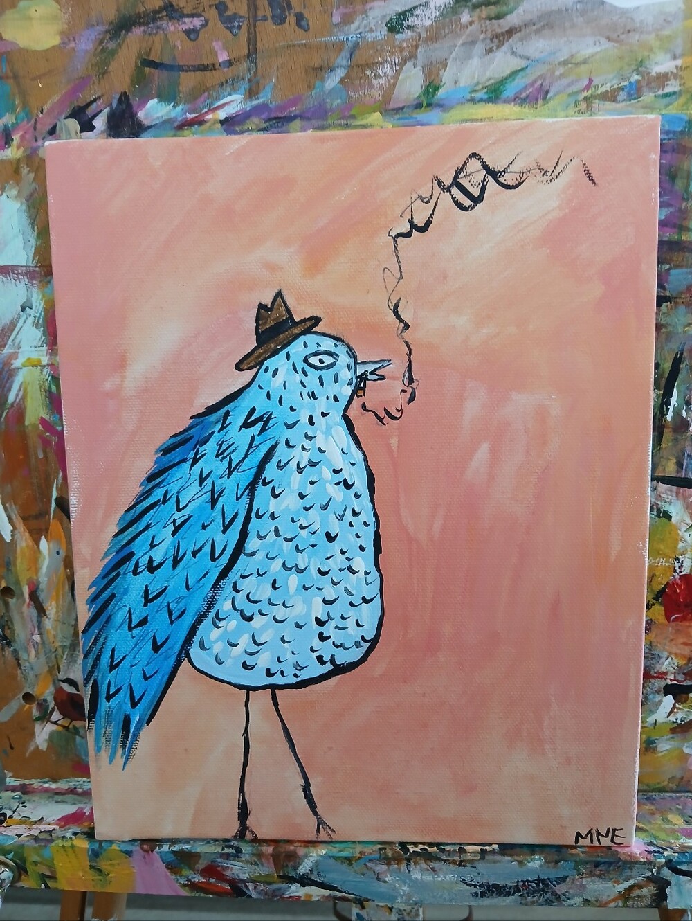 Smoking Blue Bird Painting